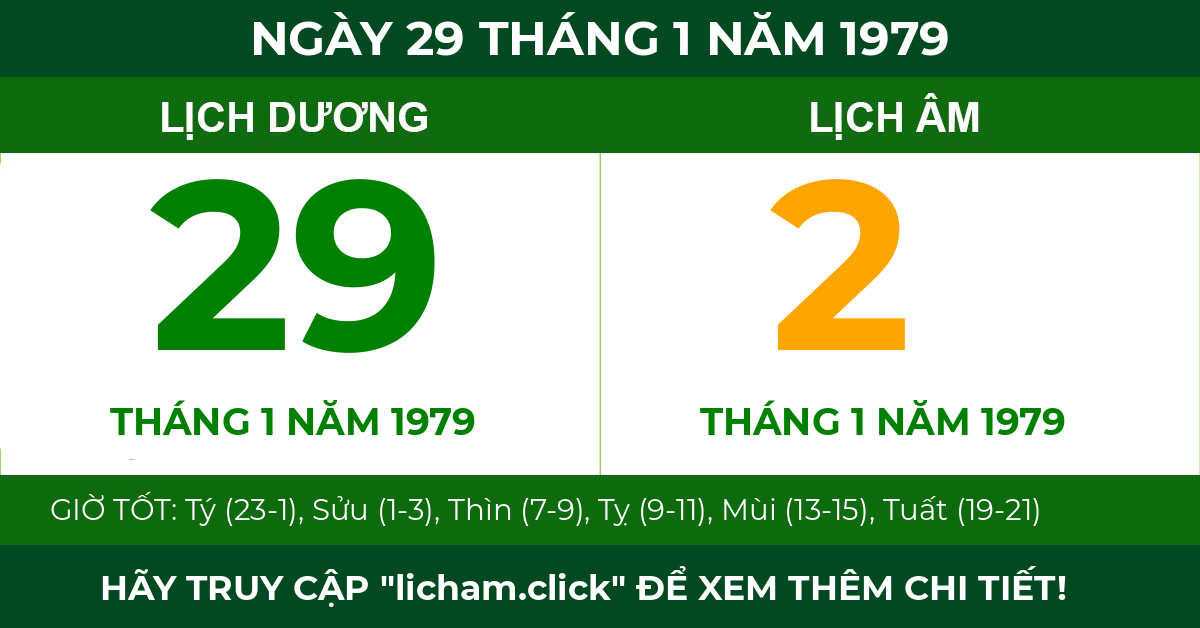 lịch âm ngày 29 tháng 1 năm 1979