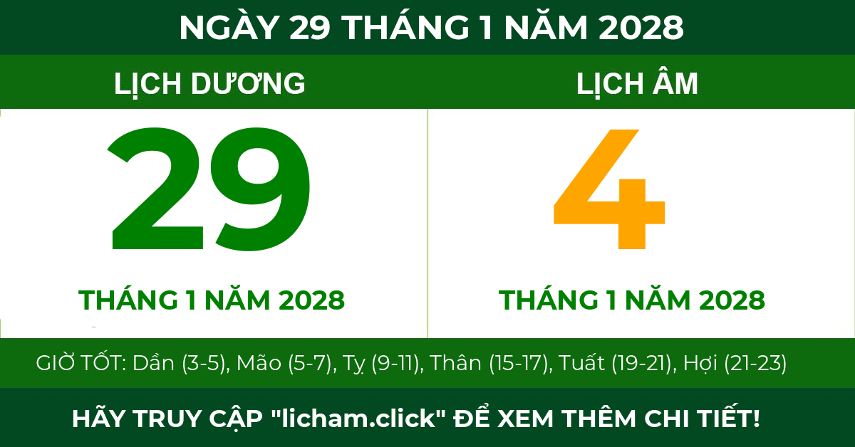 lịch âm ngày 29 tháng 1 năm 2028