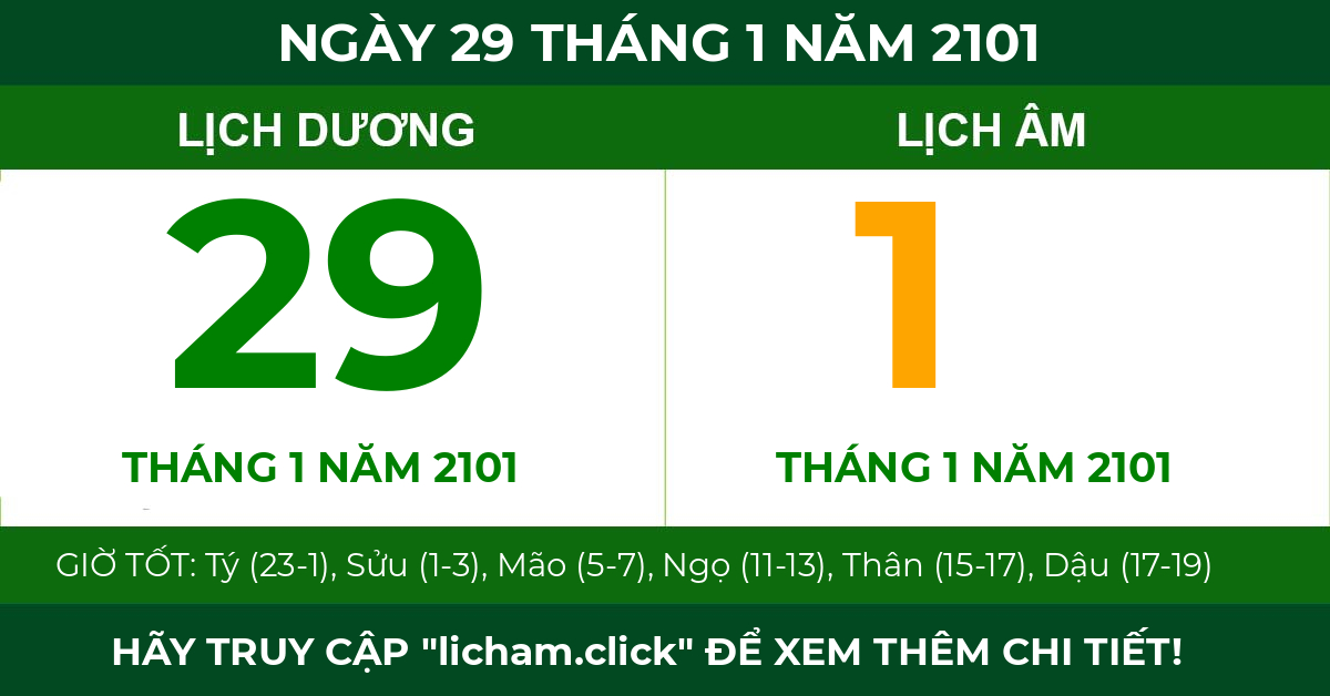 lịch âm ngày 29 tháng 1 năm 2101