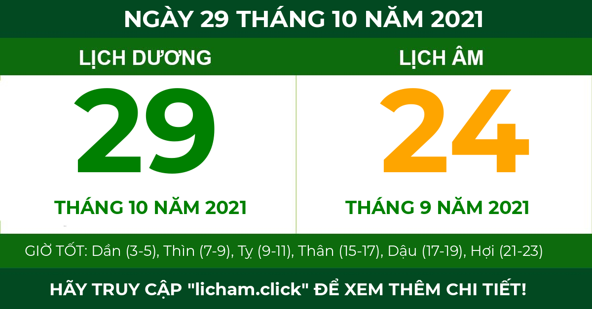 lịch âm ngày 29 tháng 10 năm 2021