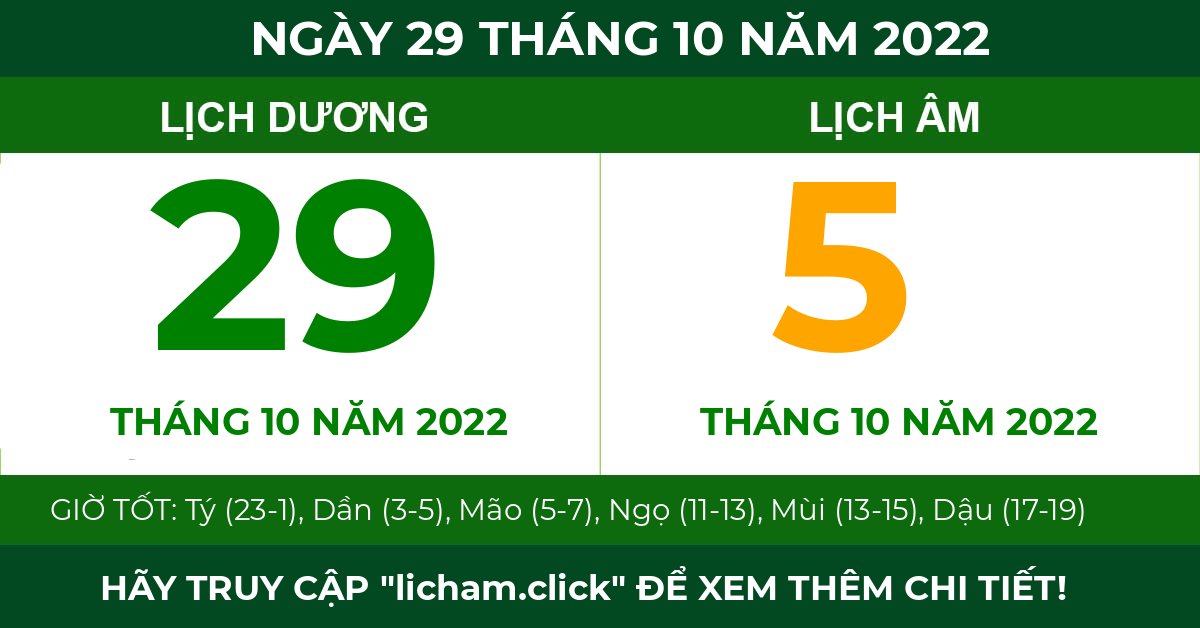 lịch âm ngày 29 tháng 10 năm 2022