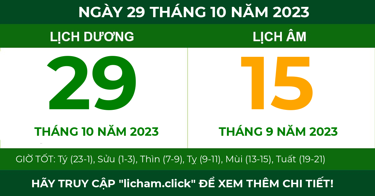 lịch âm ngày 29 tháng 10 năm 2023