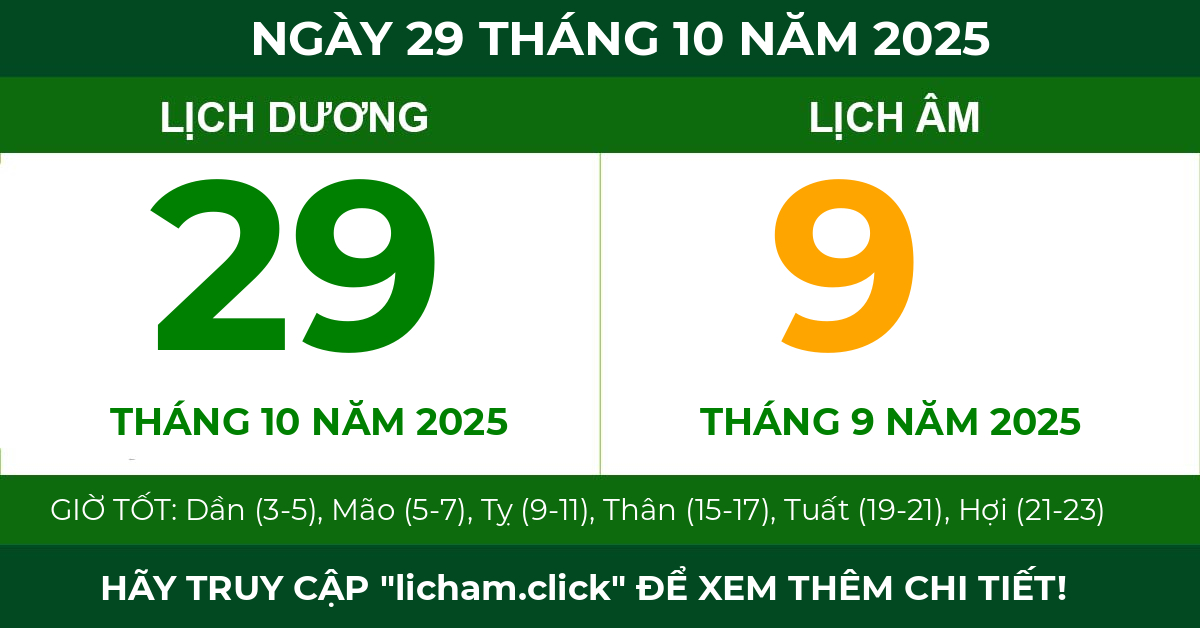 lịch âm ngày 29 tháng 10 năm 2025