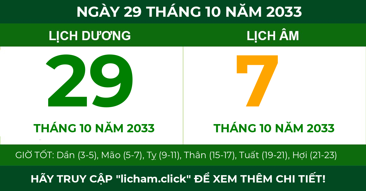 lịch âm ngày 29 tháng 10 năm 2033