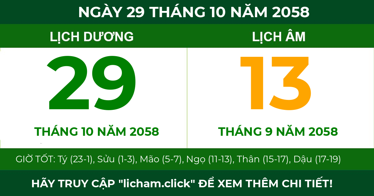 lịch âm ngày 29 tháng 10 năm 2058