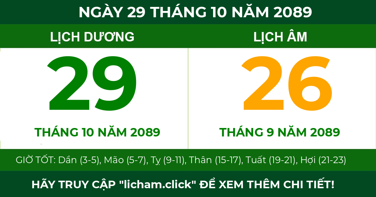 lịch âm ngày 29 tháng 10 năm 2089