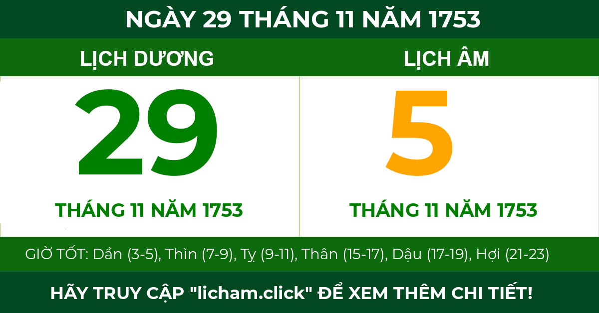 lịch âm ngày 29 tháng 11 năm 1753