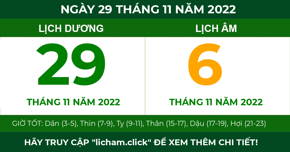lịch âm ngày 29 tháng 11 năm 2022