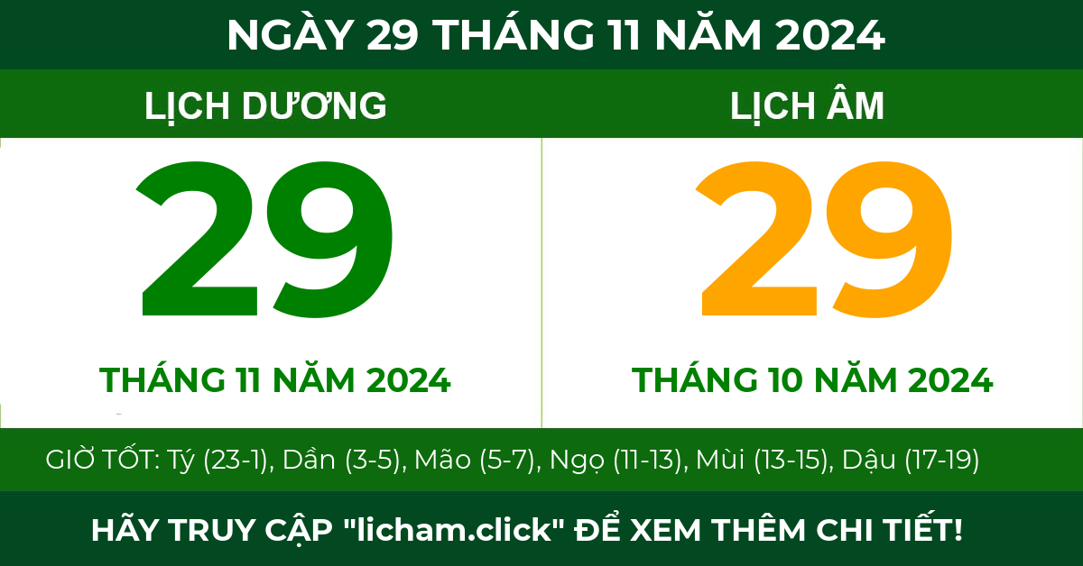 lịch âm ngày 29 tháng 11 năm 2024