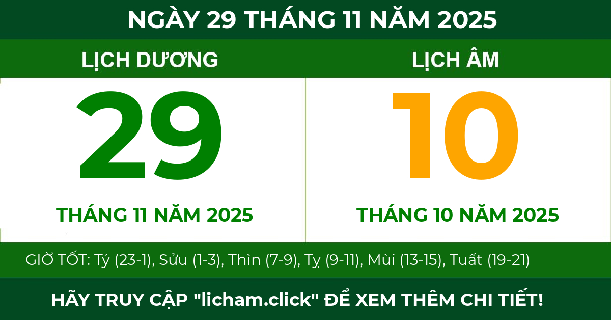 lịch âm ngày 29 tháng 11 năm 2025
