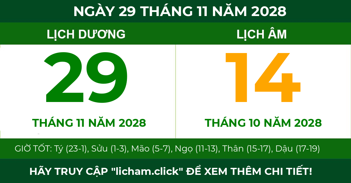 lịch âm ngày 29 tháng 11 năm 2028