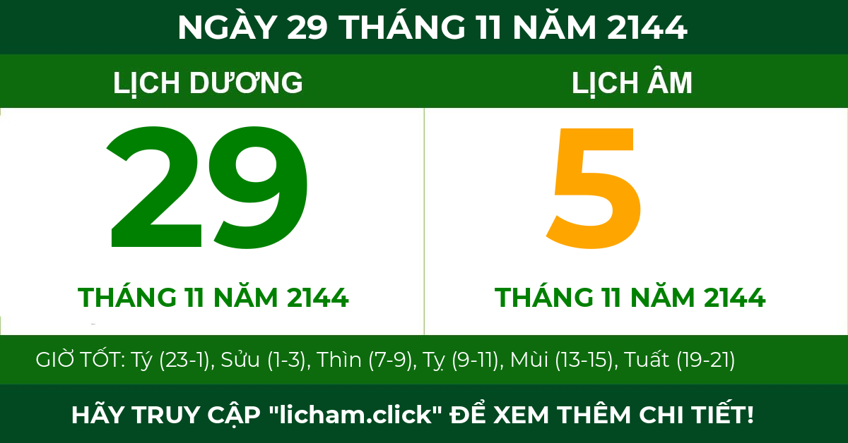 lịch âm ngày 29 tháng 11 năm 2144
