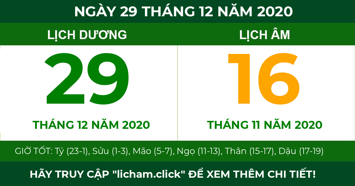 lịch âm ngày 29 tháng 12 năm 2020