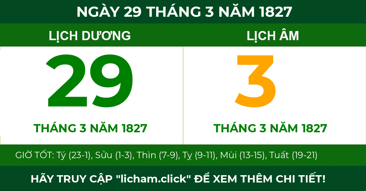 lịch âm ngày 29 tháng 3 năm 1827