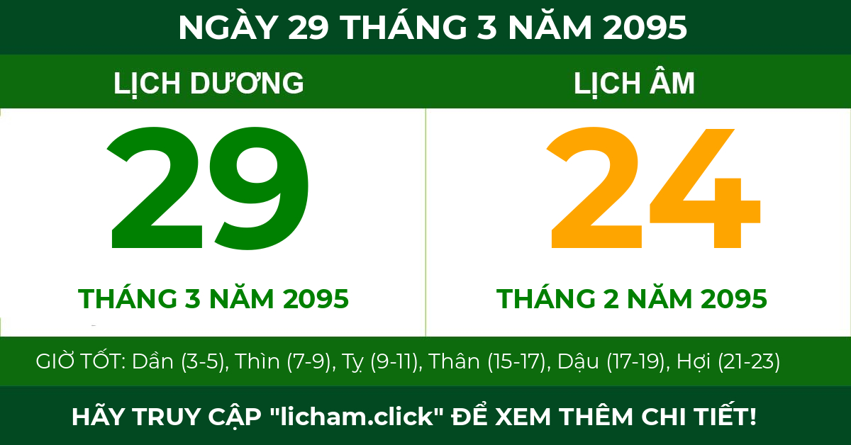 lịch âm ngày 29 tháng 3 năm 2095