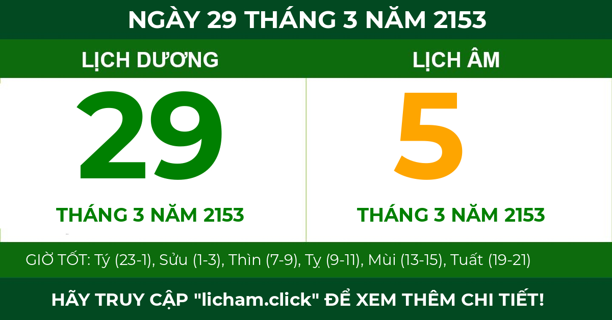 lịch âm ngày 29 tháng 3 năm 2153