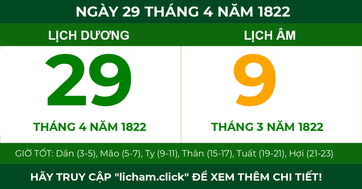 lịch âm ngày 29 tháng 4 năm 1822