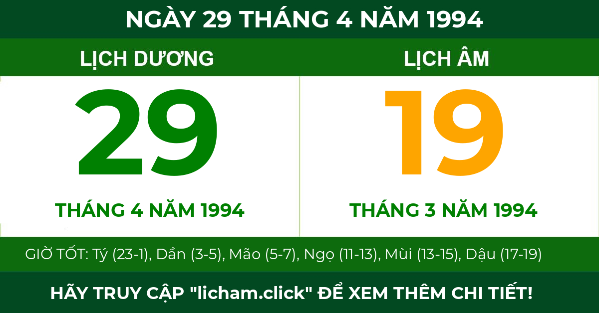 lịch âm ngày 29 tháng 4 năm 1994