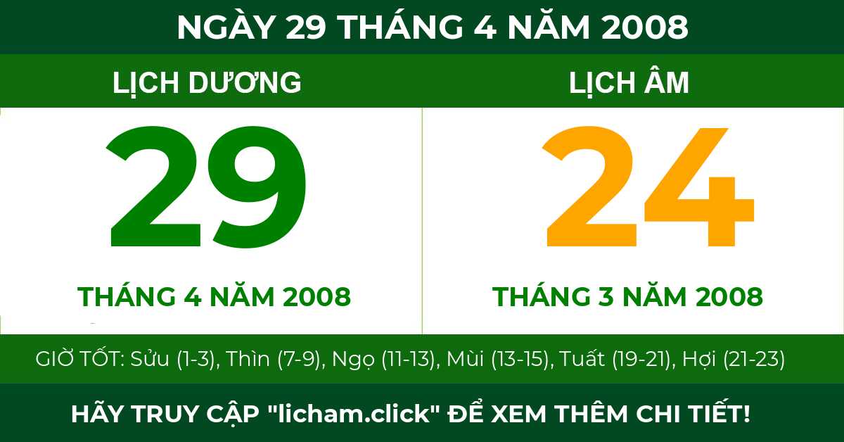 lịch âm ngày 29 tháng 4 năm 2008