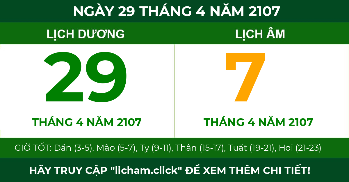 lịch âm ngày 29 tháng 4 năm 2107