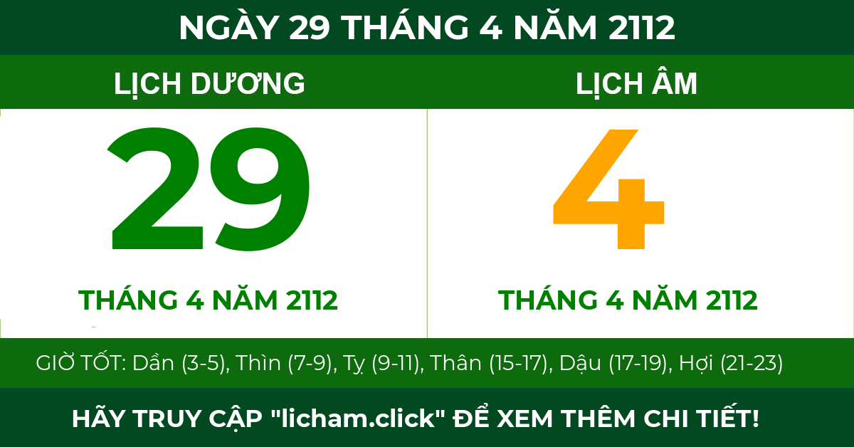 lịch âm ngày 29 tháng 4 năm 2112