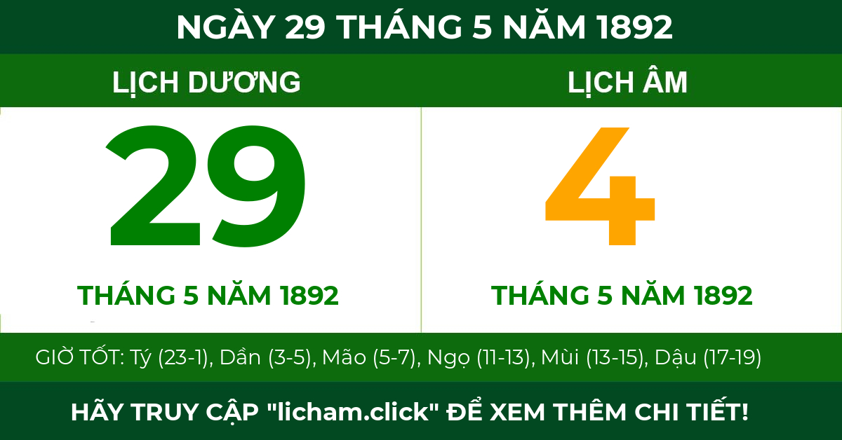 lịch âm ngày 29 tháng 5 năm 1892