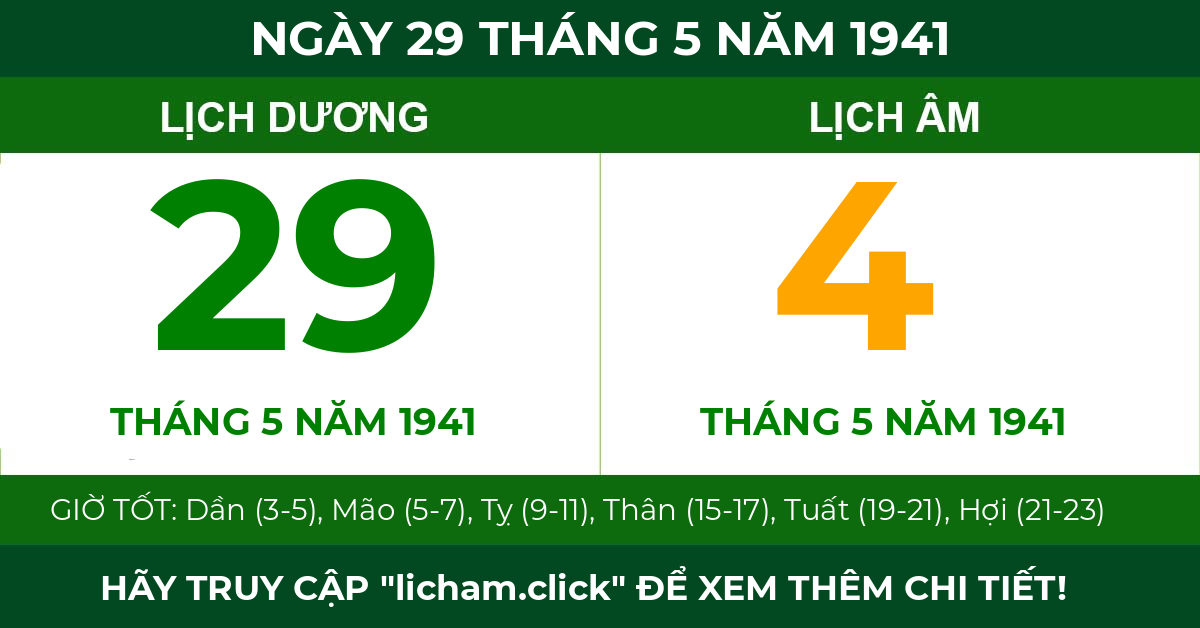 lịch âm ngày 29 tháng 5 năm 1941
