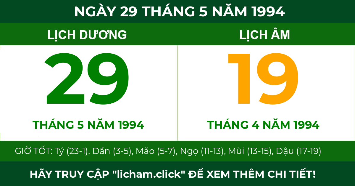 lịch âm ngày 29 tháng 5 năm 1994