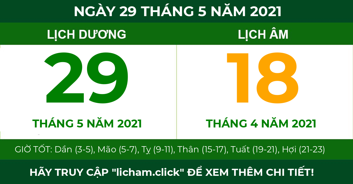 lịch âm ngày 29 tháng 5 năm 2021