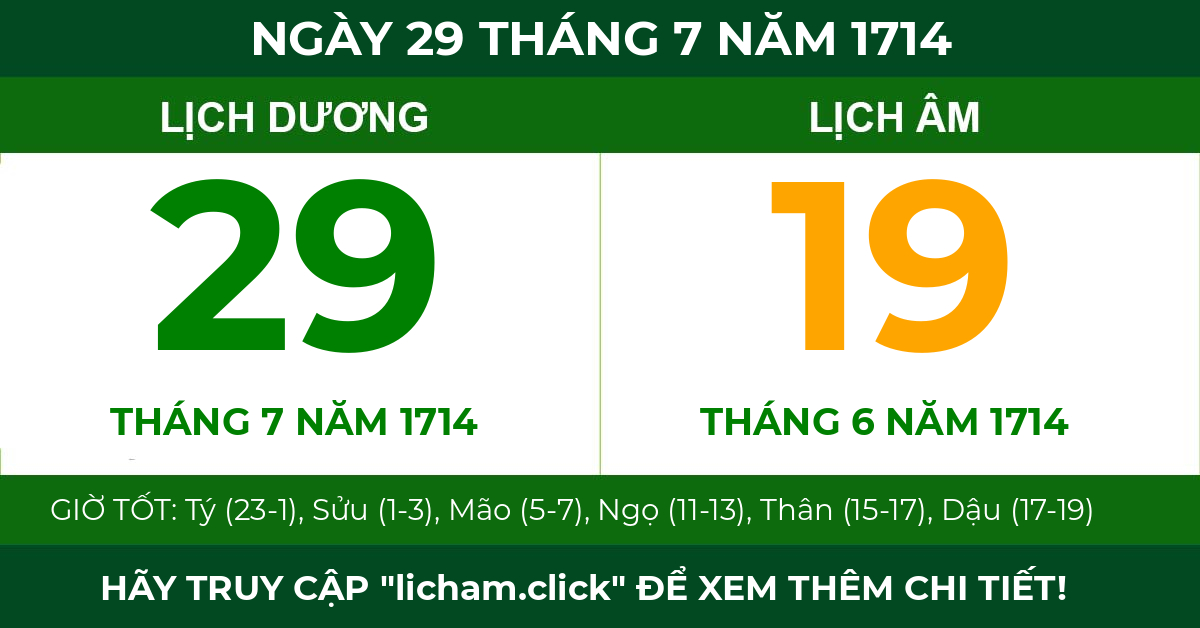 lịch âm ngày 29 tháng 7 năm 1714