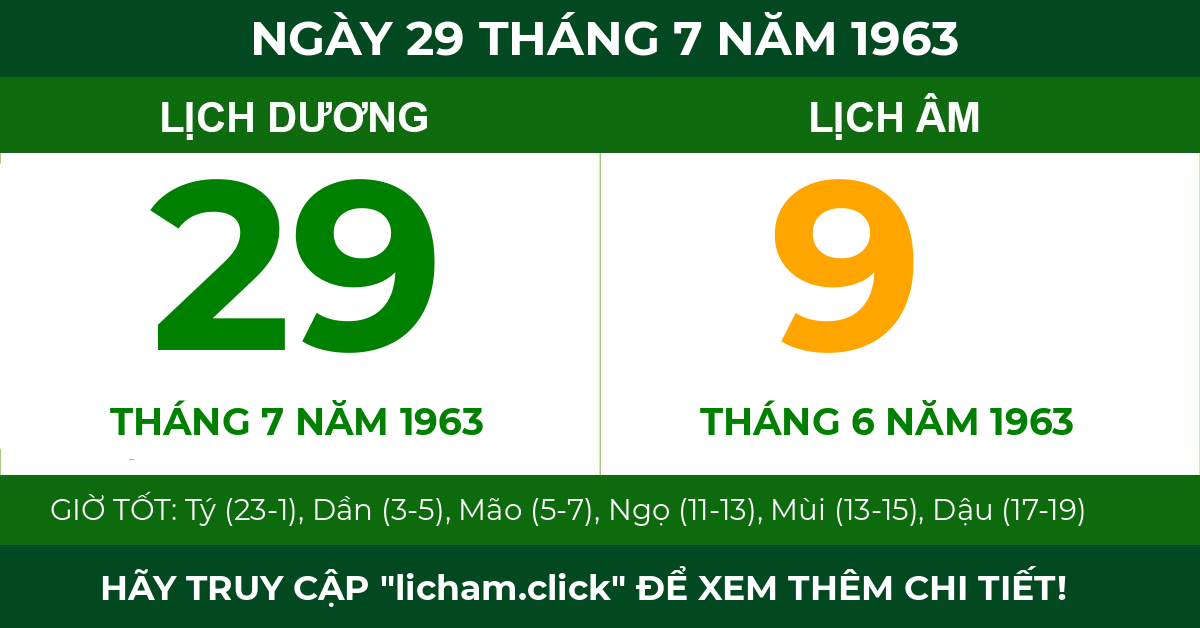 lịch âm ngày 29 tháng 7 năm 1963
