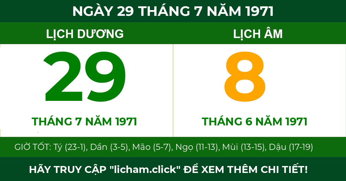 lịch âm ngày 29 tháng 7 năm 1971