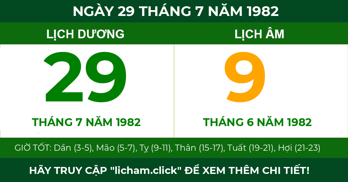lịch âm ngày 29 tháng 7 năm 1982