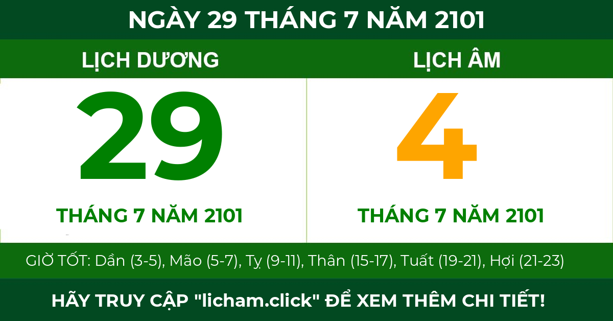 lịch âm ngày 29 tháng 7 năm 2101
