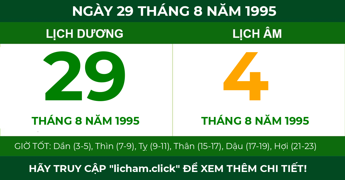 lịch âm ngày 29 tháng 8 năm 1995
