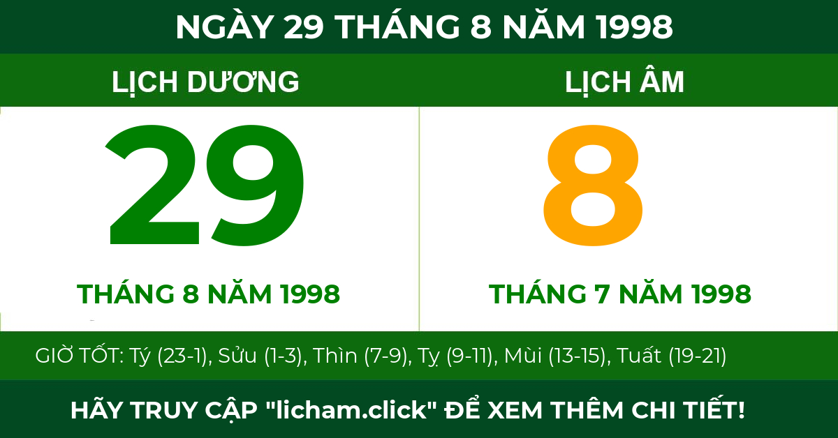 lịch âm ngày 29 tháng 8 năm 1998