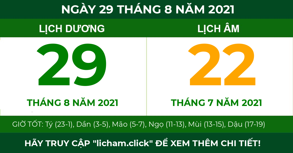 lịch âm ngày 29 tháng 8 năm 2021