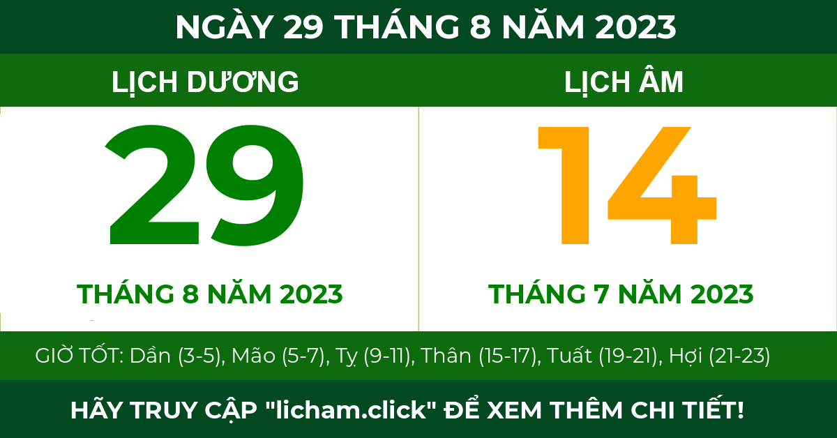 lịch âm ngày 29 tháng 8 năm 2023