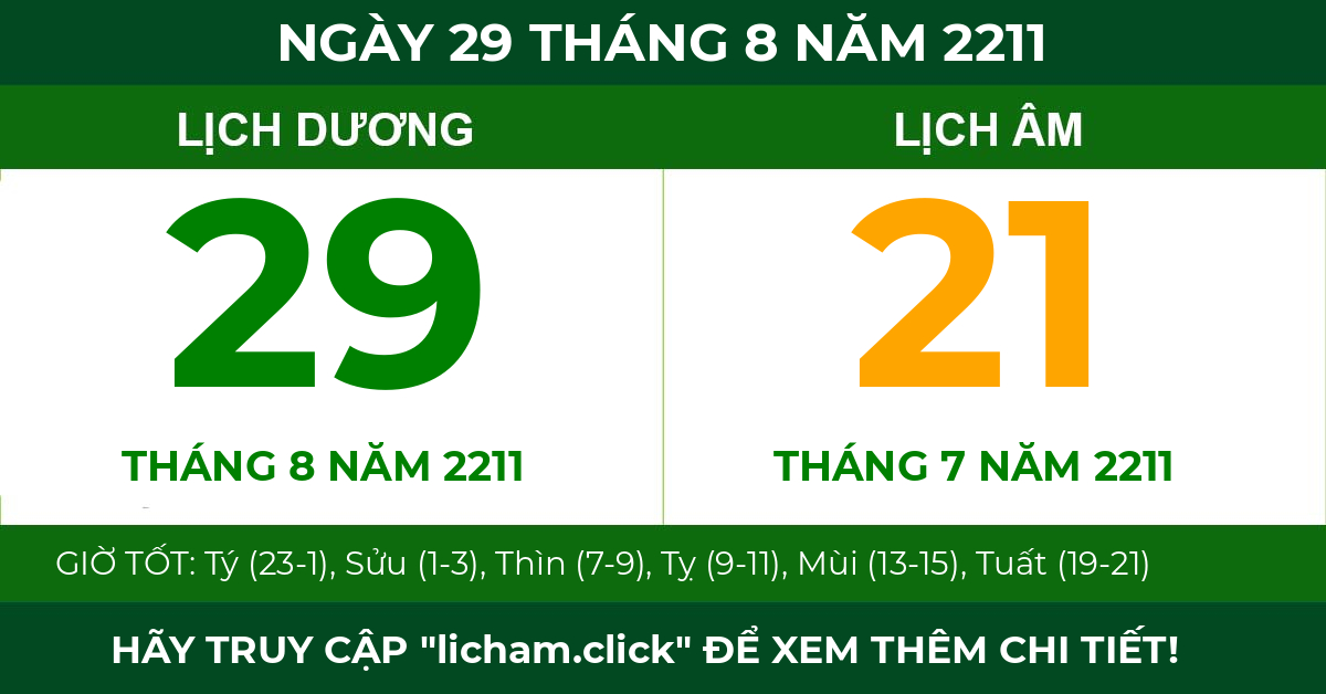 lịch âm ngày 29 tháng 8 năm 2211