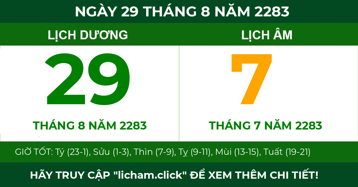 lịch âm ngày 29 tháng 8 năm 2283