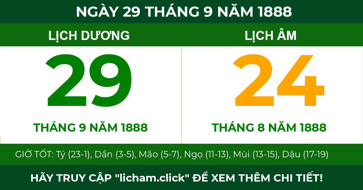 lịch âm ngày 29 tháng 9 năm 1888
