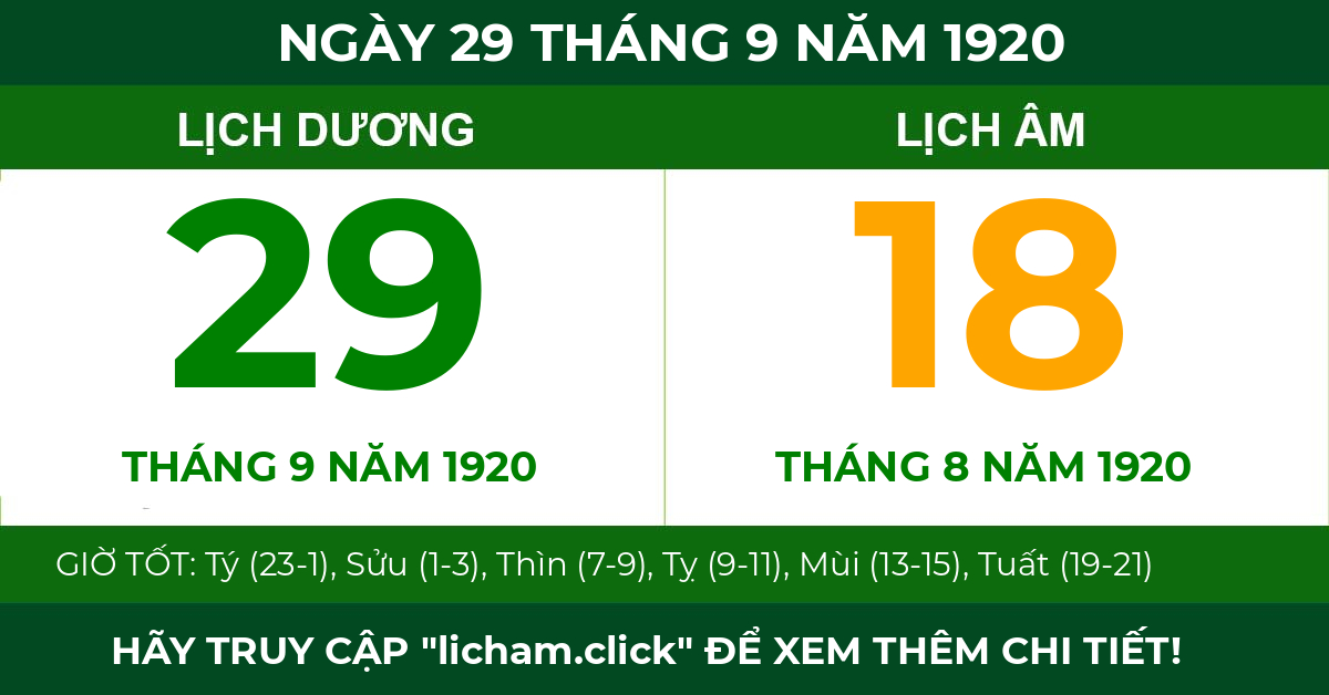 lịch âm ngày 29 tháng 9 năm 1920