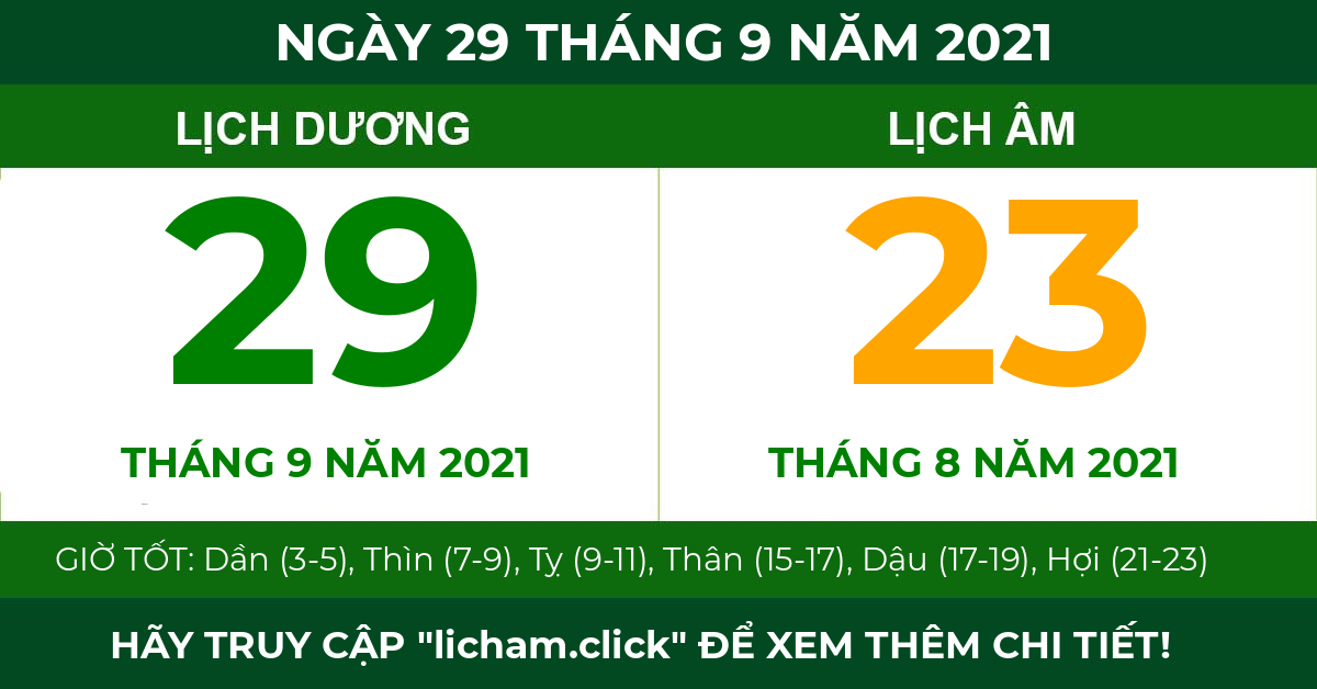 lịch âm ngày 29 tháng 9 năm 2021