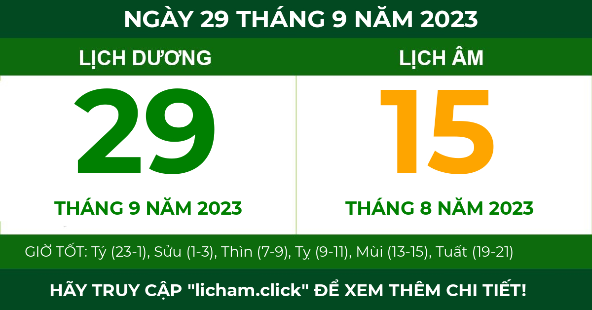 lịch âm ngày 29 tháng 9 năm 2023