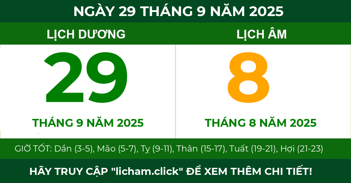 lịch âm ngày 29 tháng 9 năm 2025