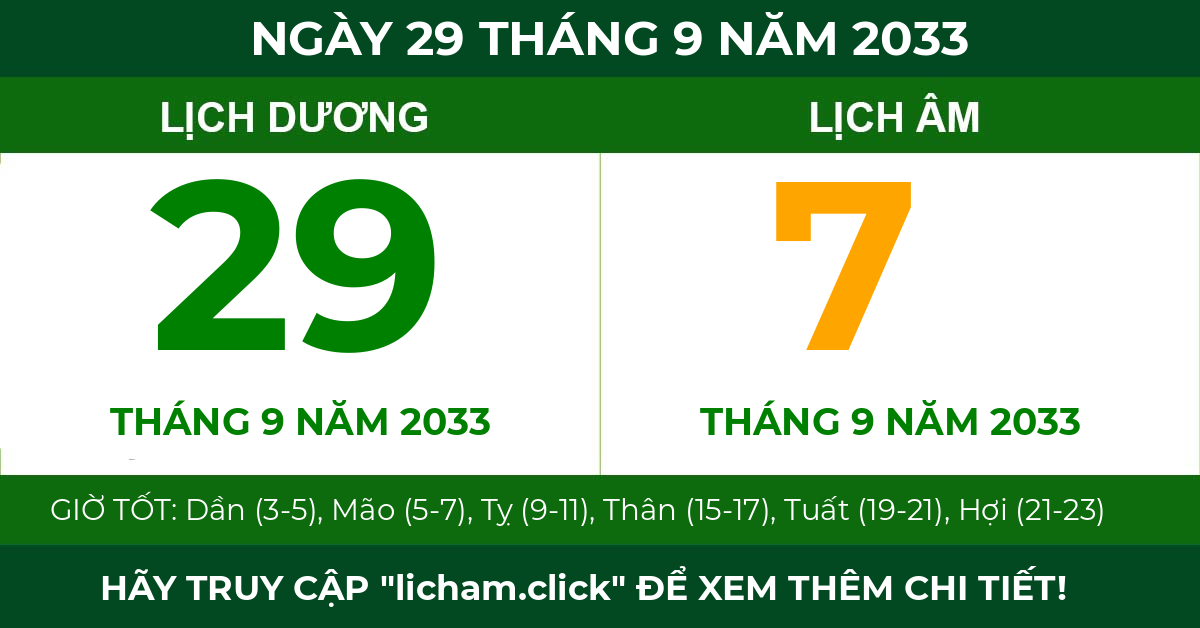 lịch âm ngày 29 tháng 9 năm 2033