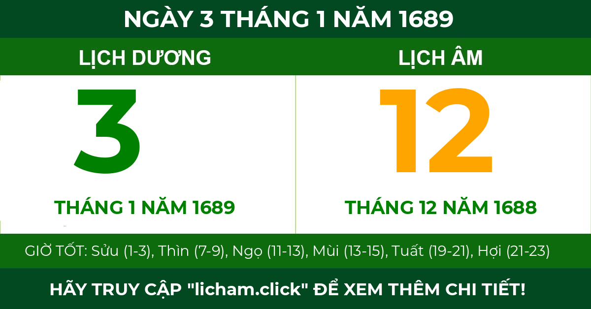 lịch âm ngày 3 tháng 1 năm 1689
