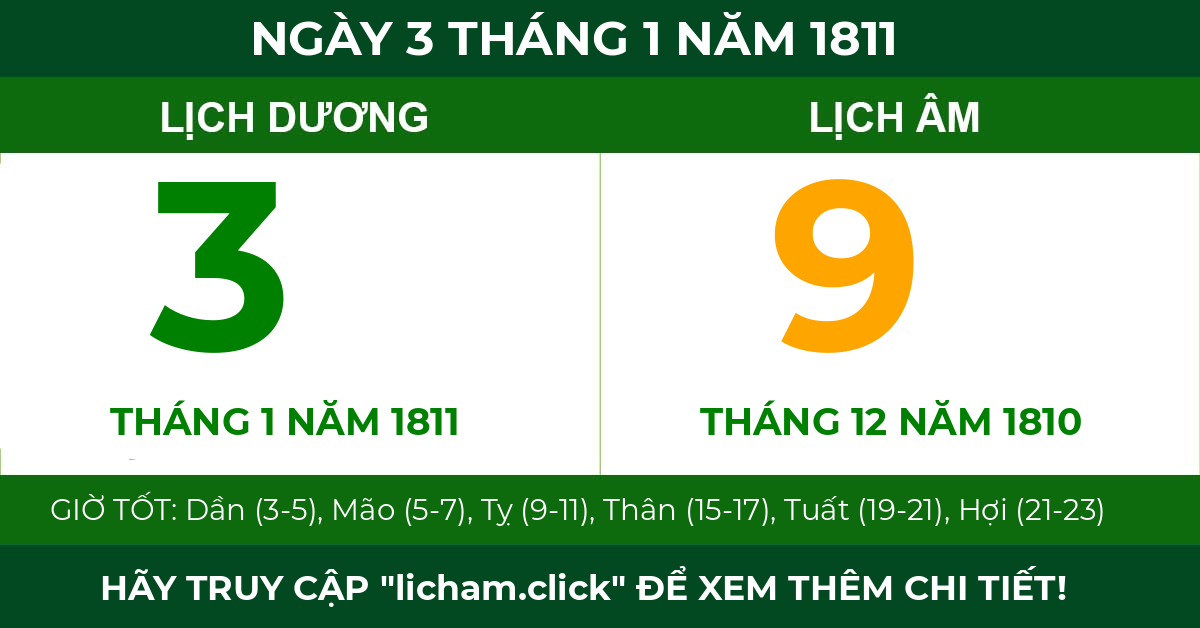 lịch âm ngày 3 tháng 1 năm 1811