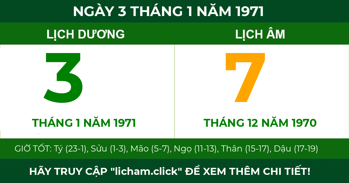 lịch âm ngày 3 tháng 1 năm 1971