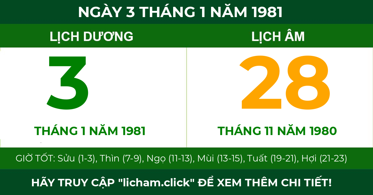 lịch âm ngày 3 tháng 1 năm 1981